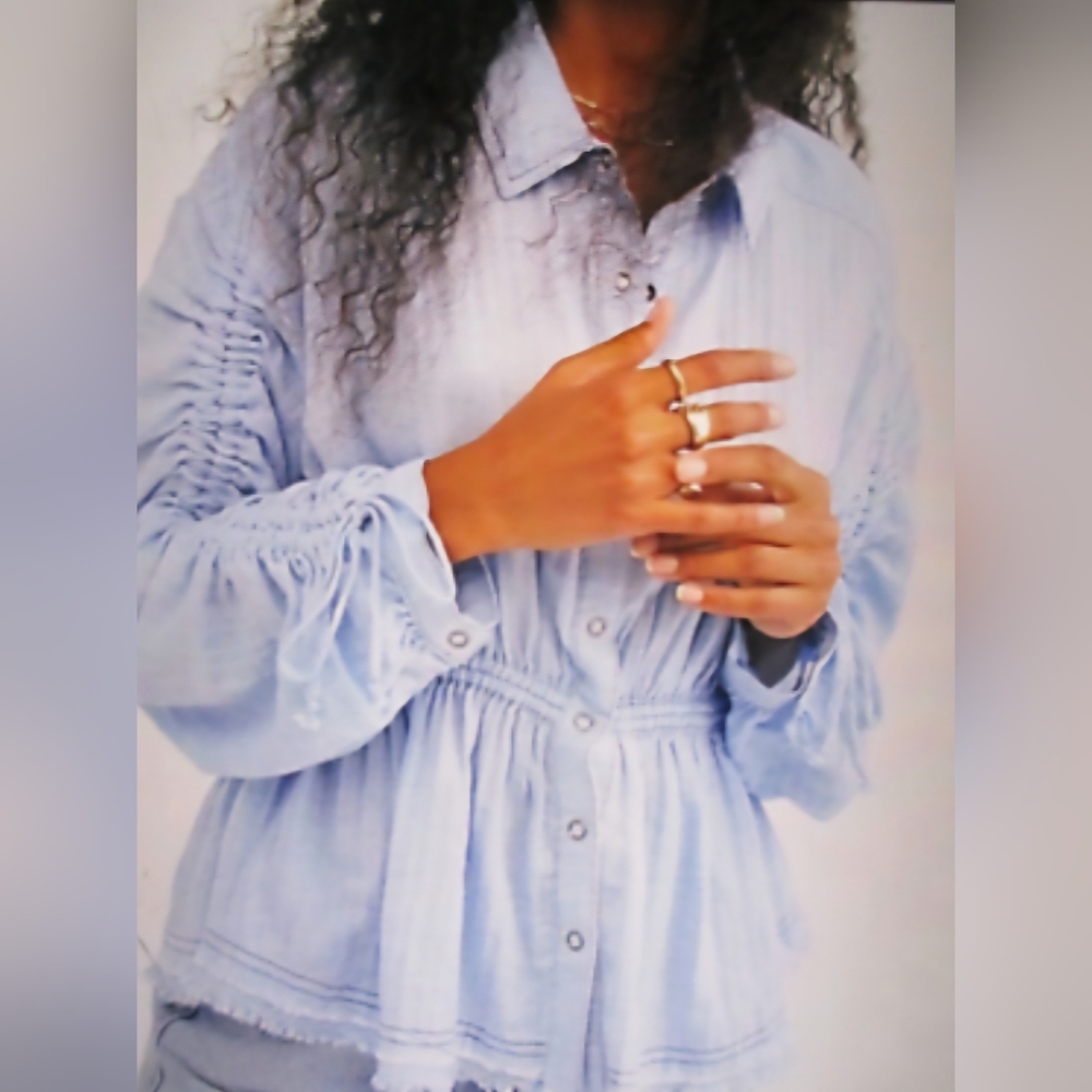Free People Pacific Dawn Chambray Blue Top